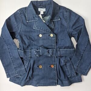 Janie and Jack 3 to 4 girl toddler kid denim jean jacket peacoat belt bow fall